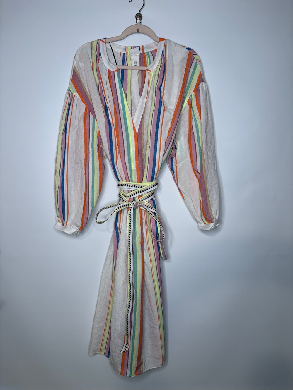 LemLem Liya Kebede x H&M Linen Feel Tie Belt Dress Size XXL Multicolored Stripes